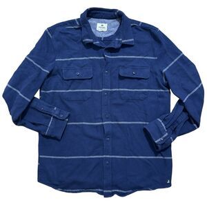 Sperry Flannel Shirt Men’s Large Blue Stripe Pockets Long Sleeve Heavyweight